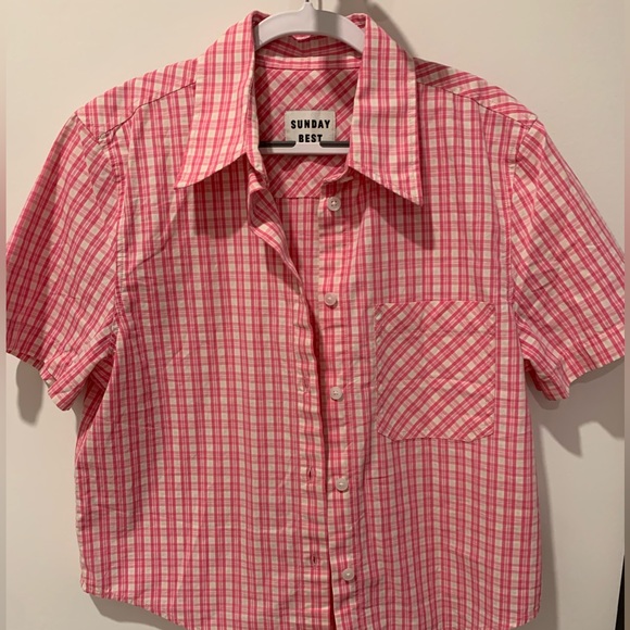 Aritzia Sunday Best Pink Plaid Button Down Collared Shirt - Picture 1 of 5